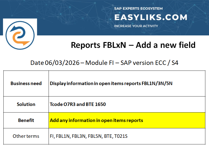 How to add a new field in FBL1N or FBL3N or FBL5N ?